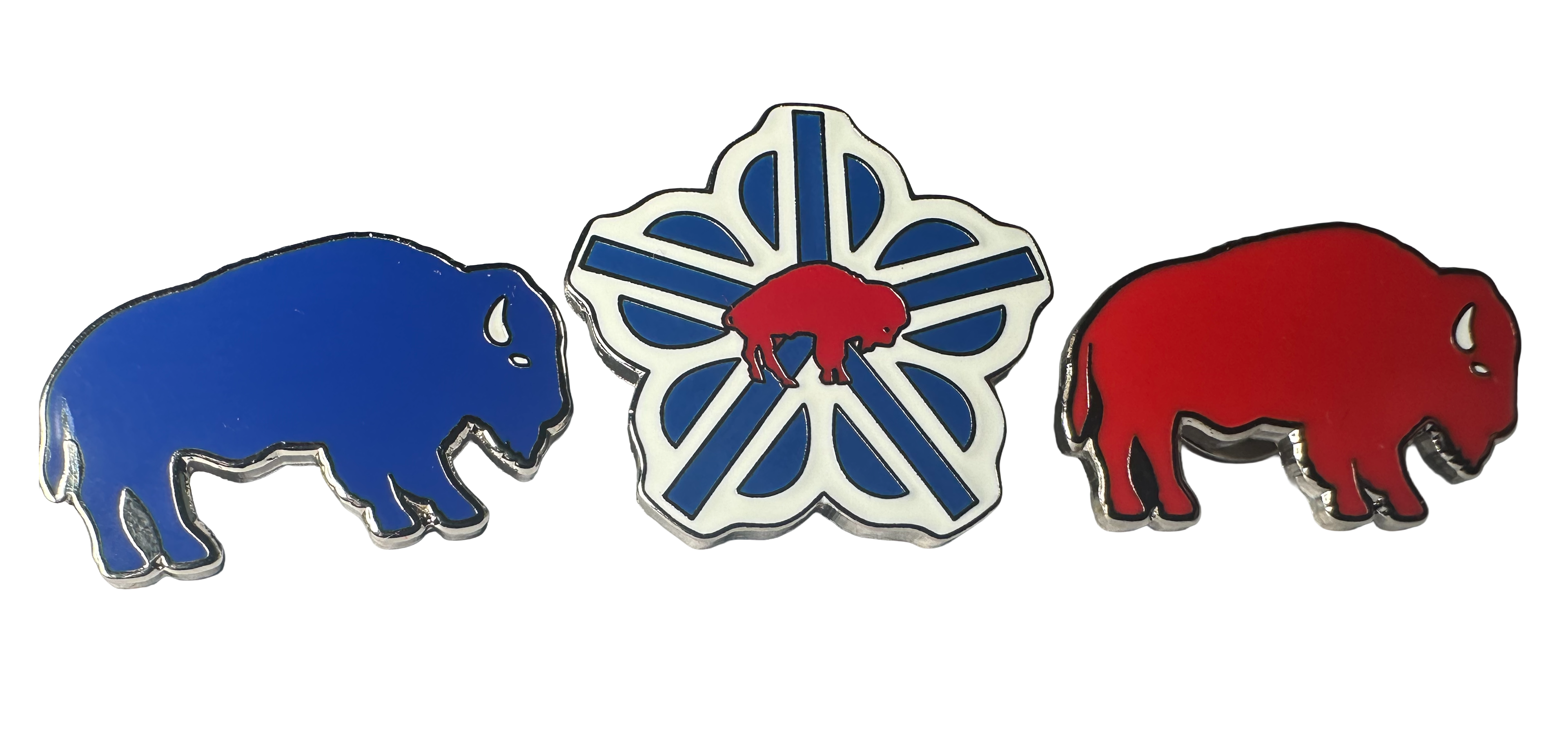 Rochester Buffalo Trio enamel pin set featuring the ROC Smash pin