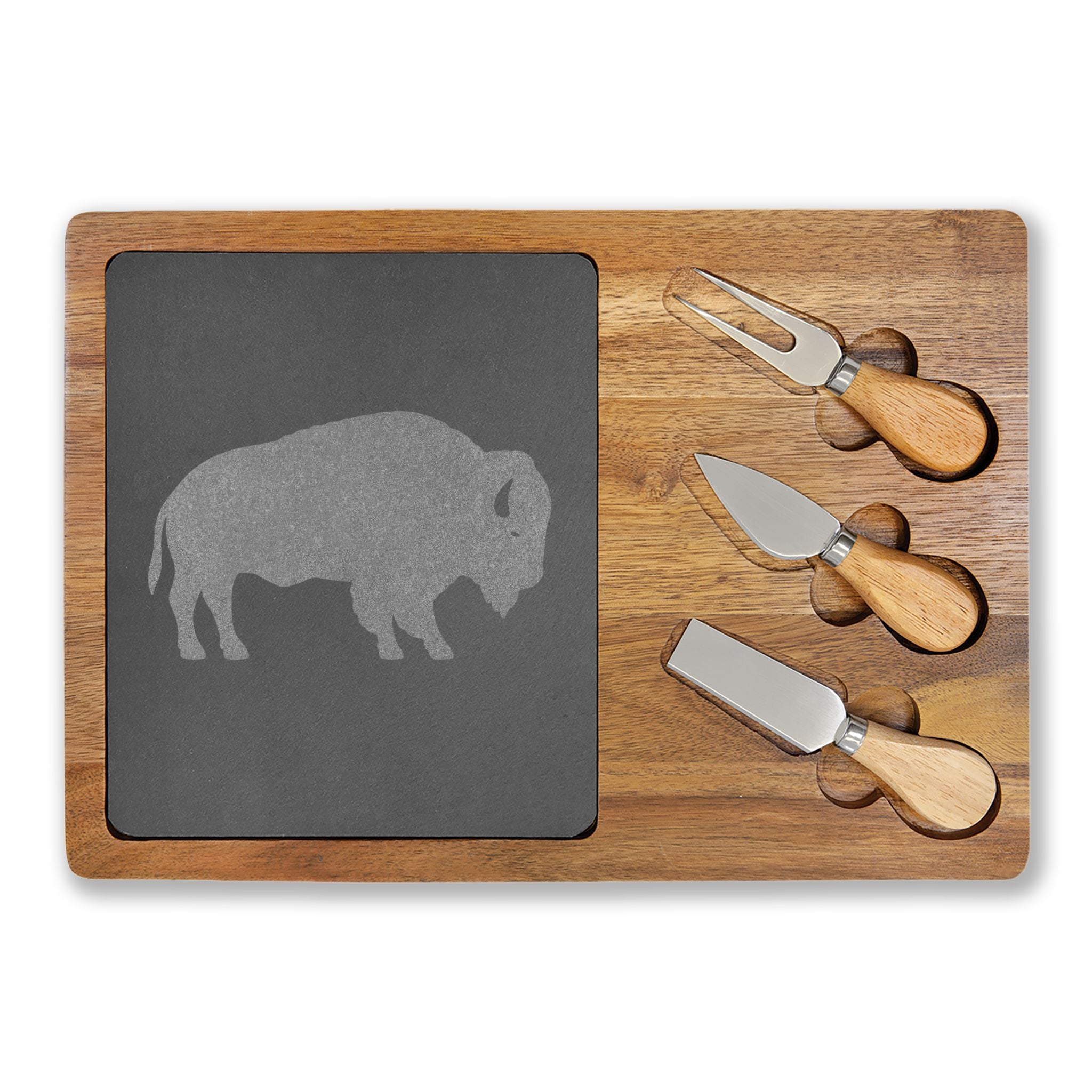 Engraved Charcuterie Board — ROC MAFIA Game Day Set with Slate Insert & Cheese Tools