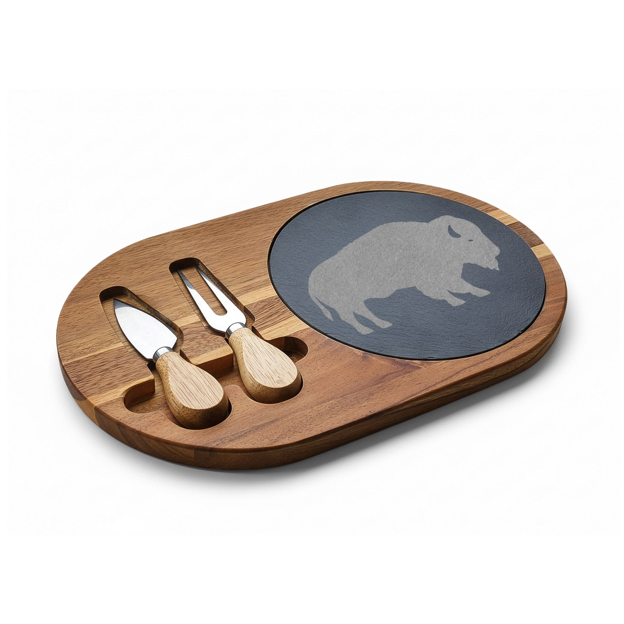 Engraved Charcuterie Board — ROC MAFIA Game Day Set with Slate Insert & Cheese Tools