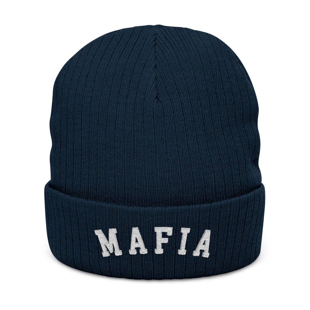 ROC MAFIA Embroidered Beanie — MAFIA Ribbed Knit Winter Hat