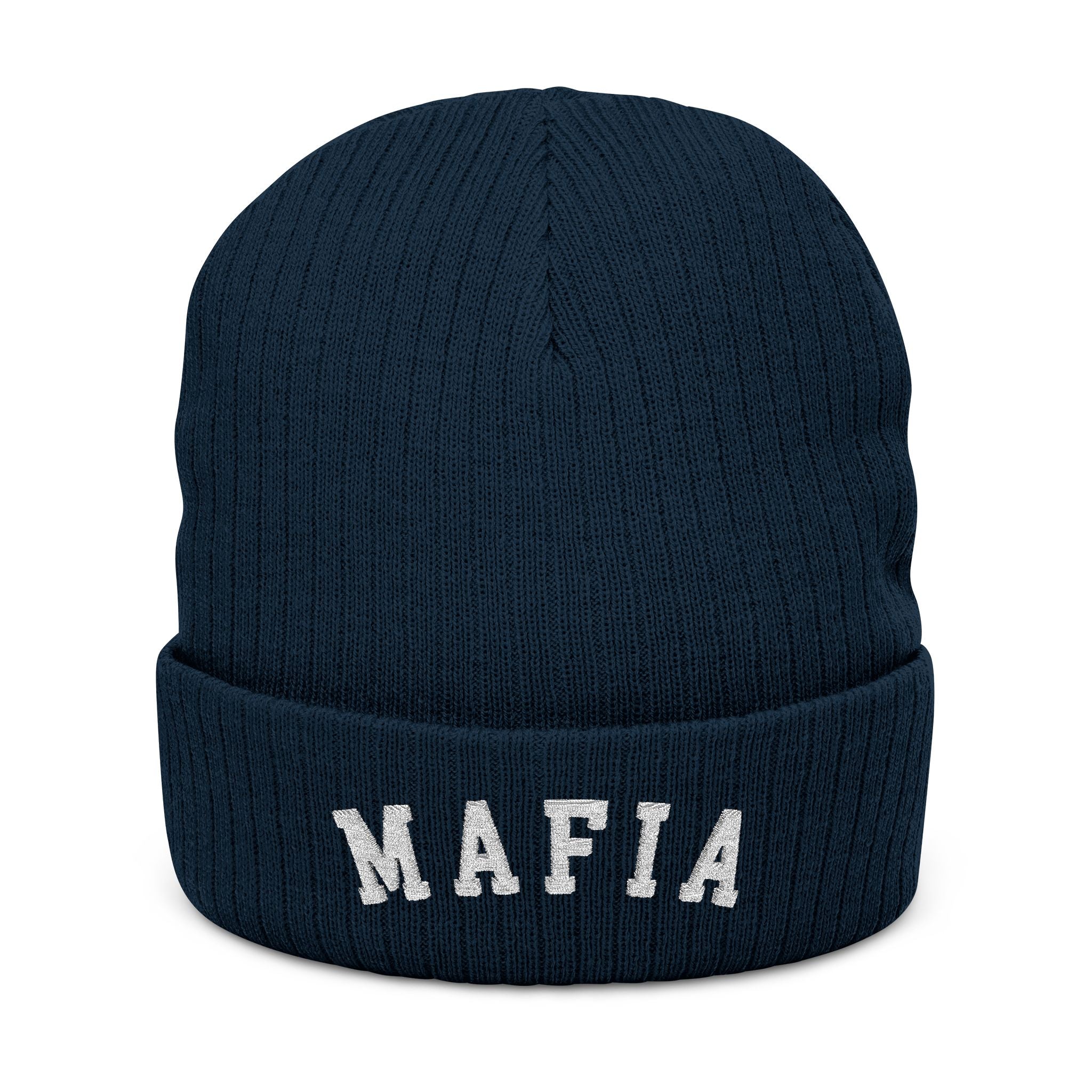 ROC MAFIA Embroidered Beanie — MAFIA Ribbed Knit Winter Hat
