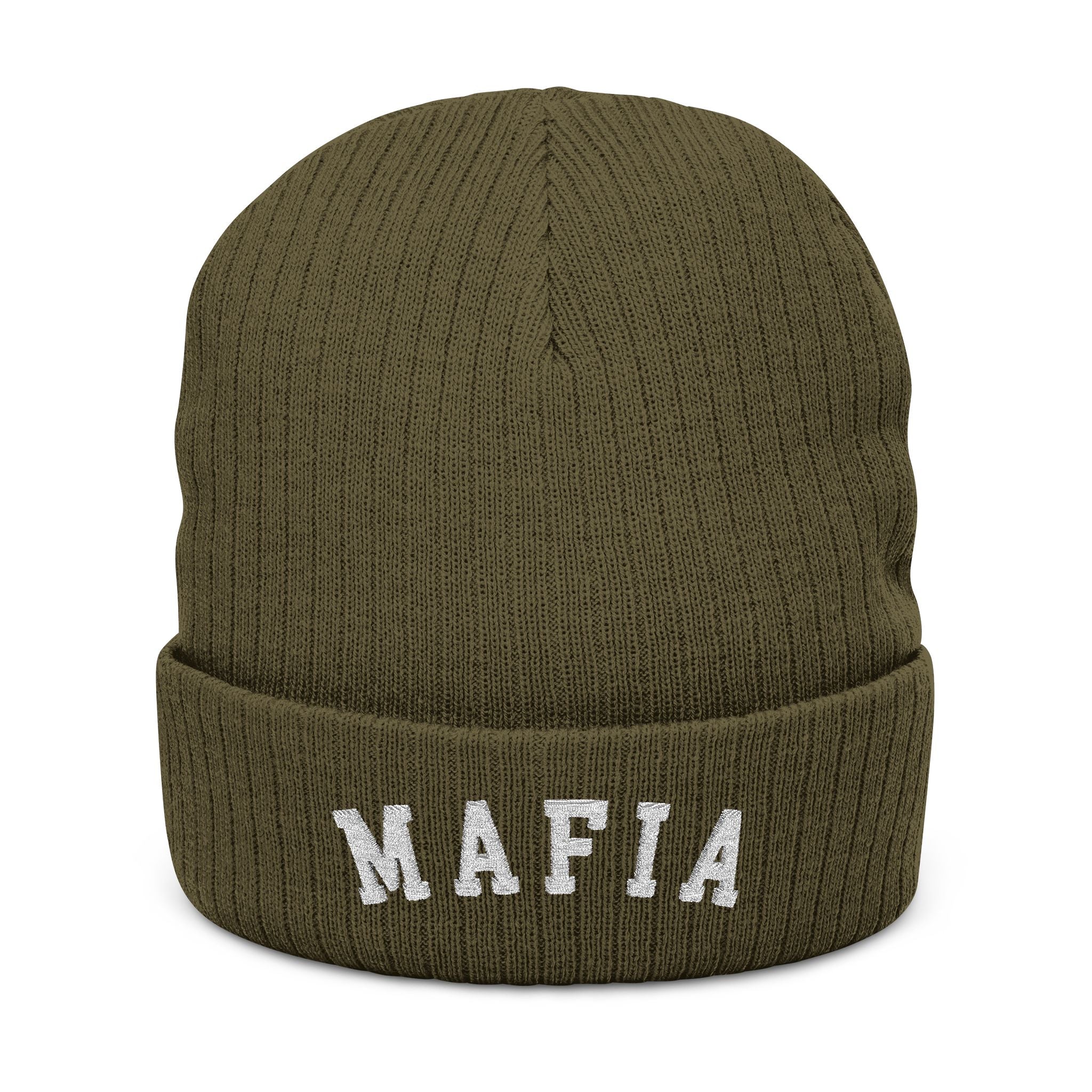 ROC MAFIA Embroidered Beanie — MAFIA Ribbed Knit Winter Hat