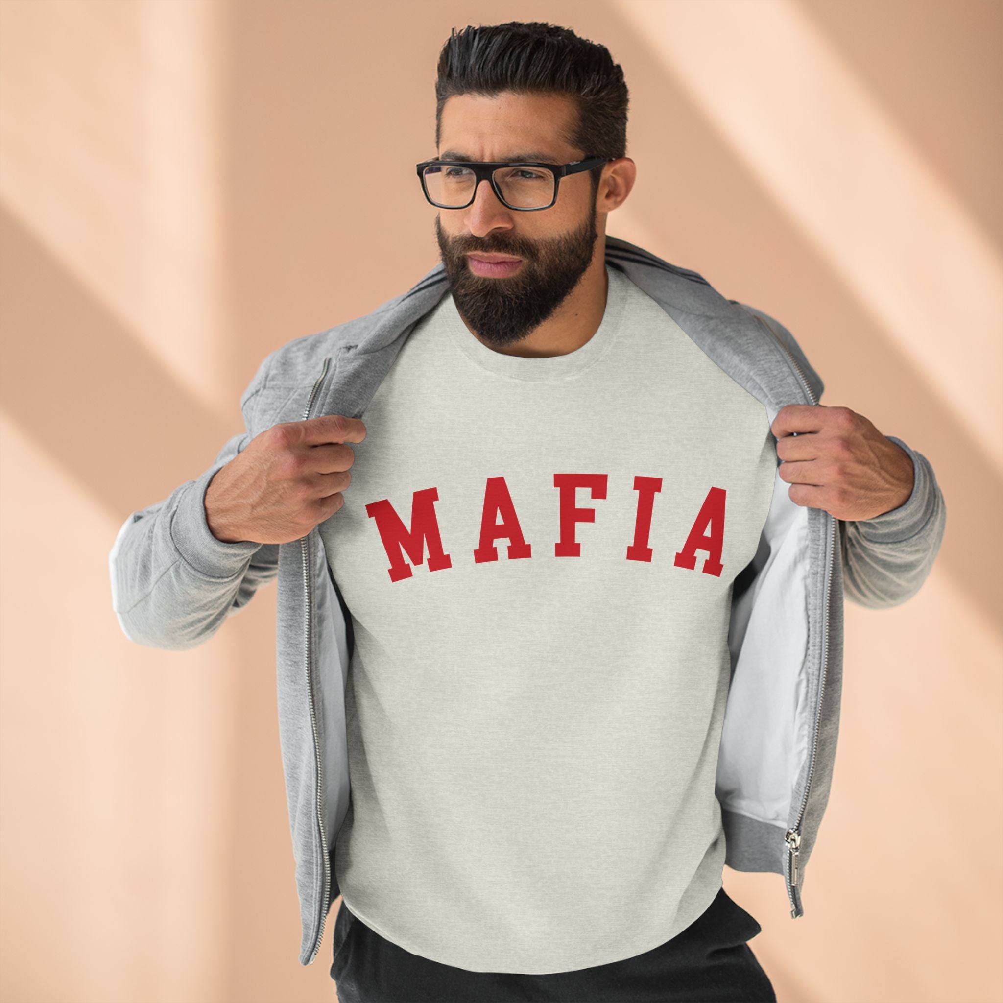 Mafia Crewneck Sweatshirt - Vintage Collegiate Red Lettering