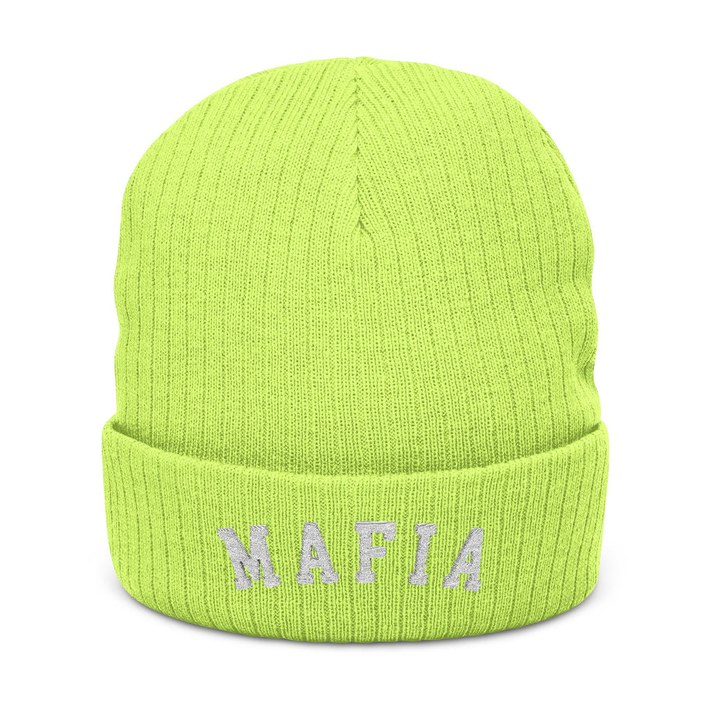 ROC MAFIA Embroidered Beanie — MAFIA Ribbed Knit Winter Hat