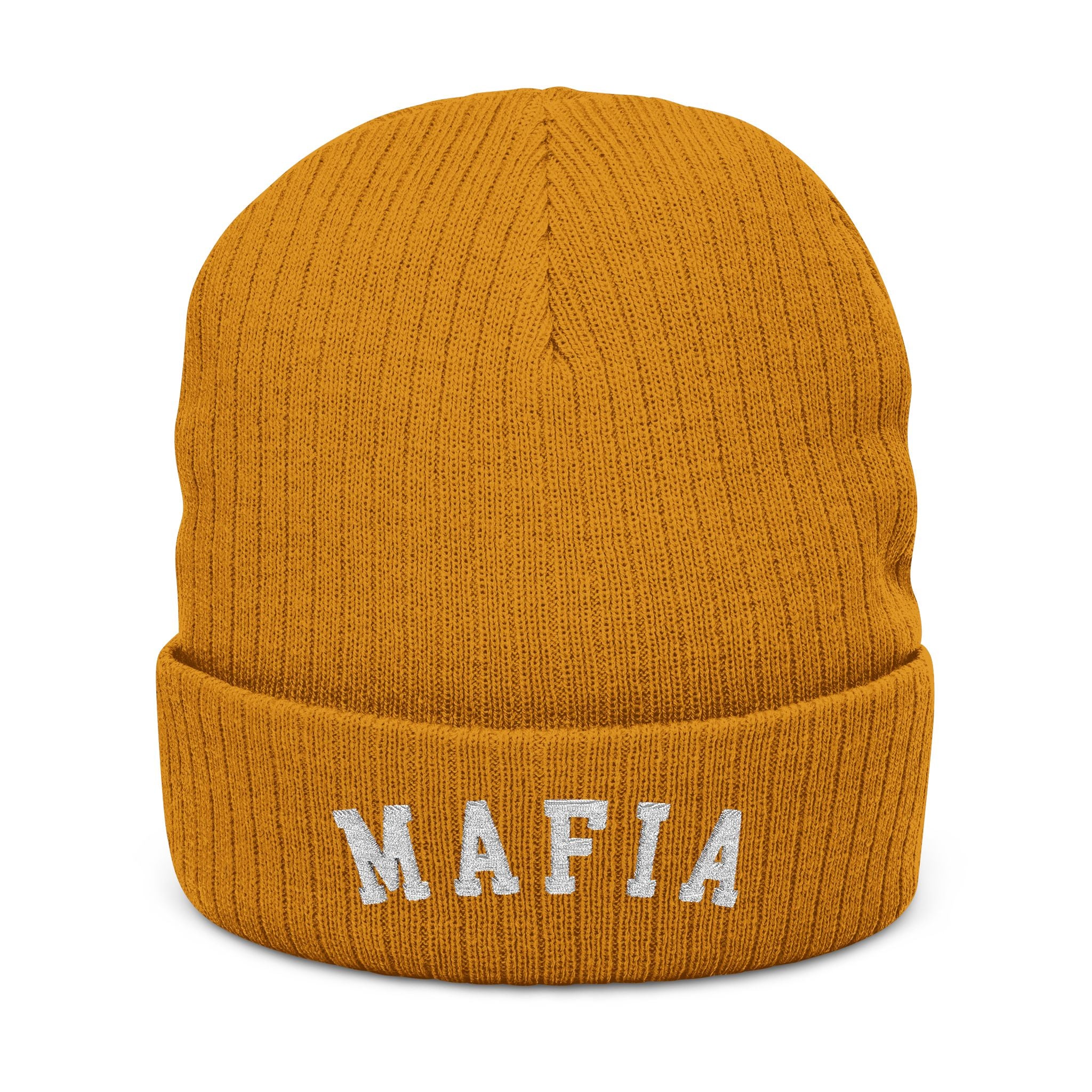 ROC MAFIA Embroidered Beanie — MAFIA Ribbed Knit Winter Hat