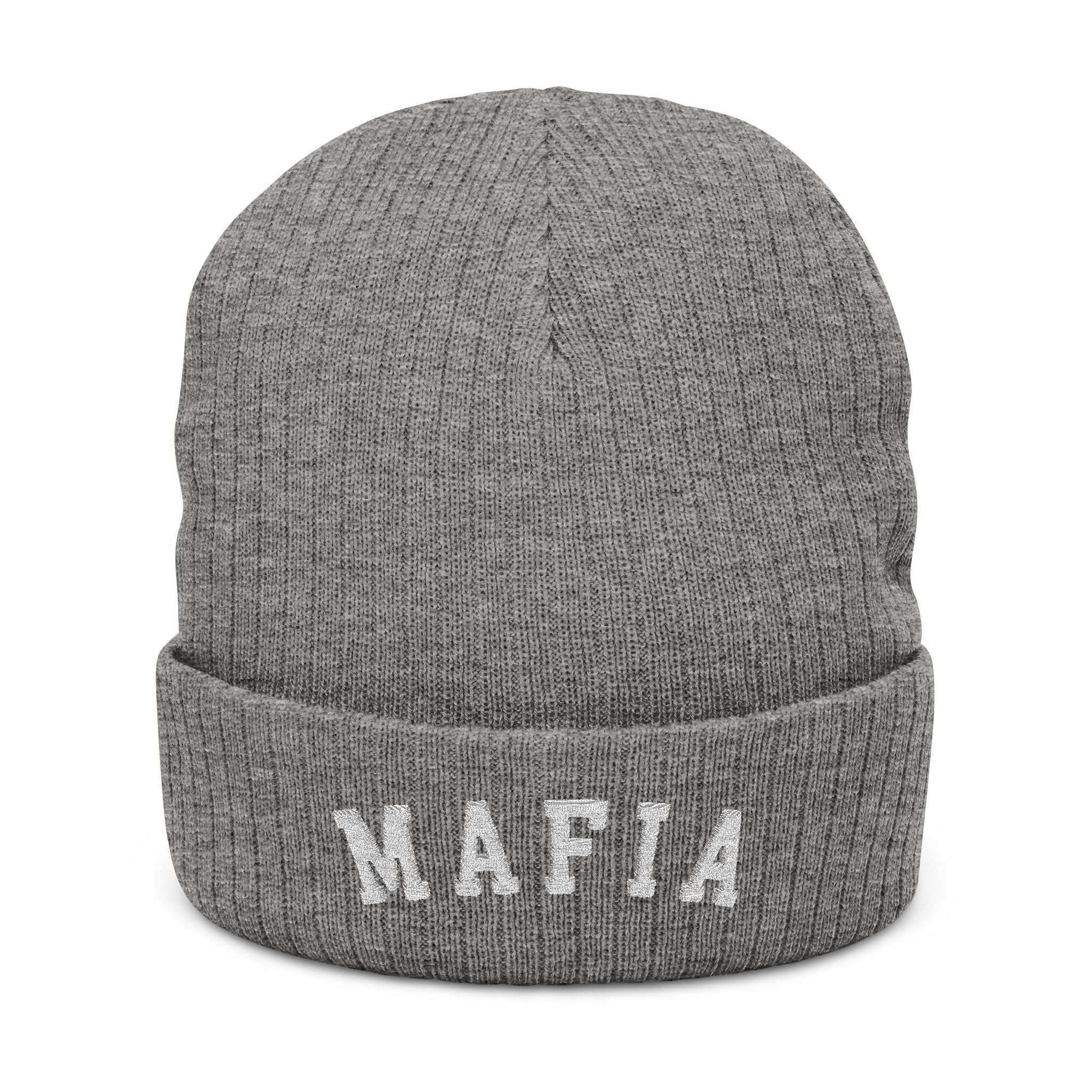 ROC MAFIA Embroidered Beanie — MAFIA Ribbed Knit Winter Hat