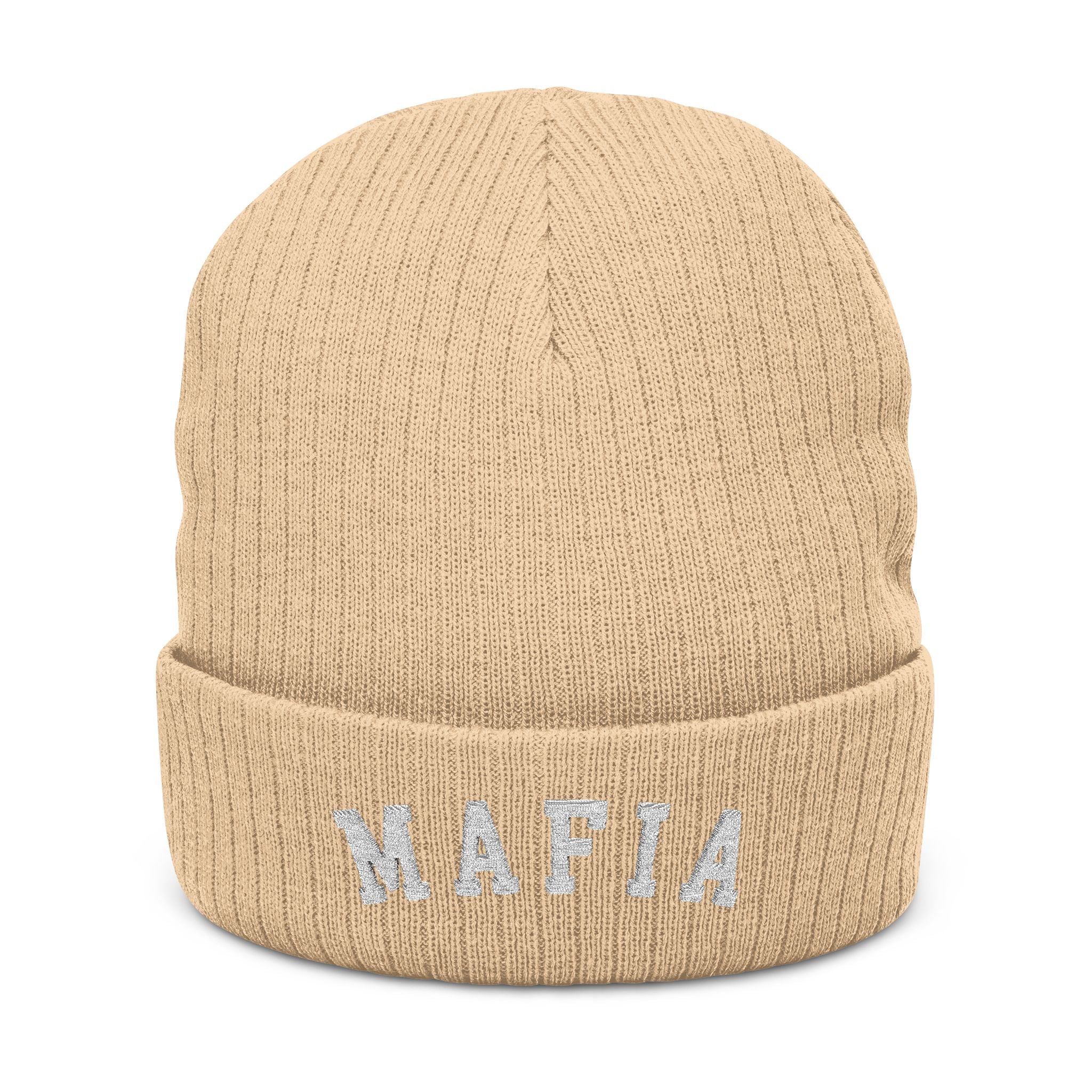 ROC MAFIA Embroidered Beanie — MAFIA Ribbed Knit Winter Hat