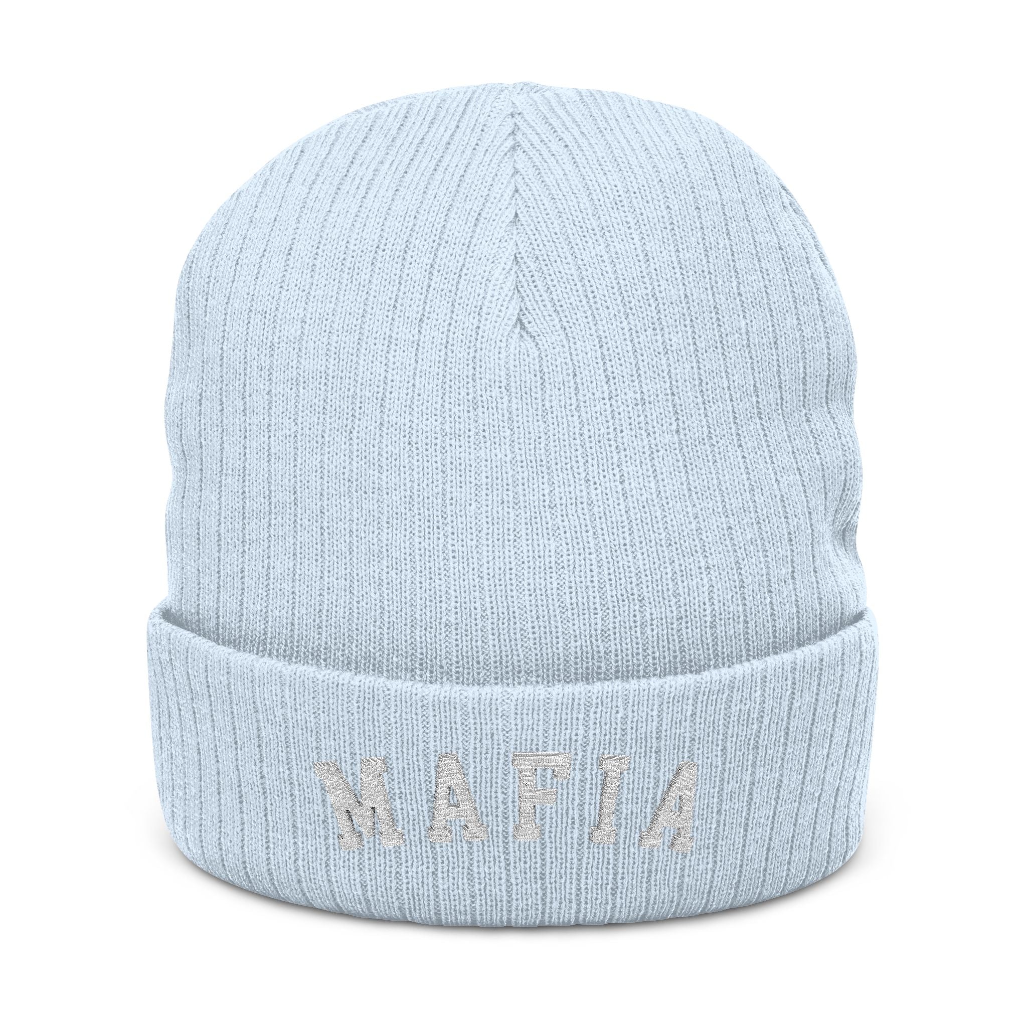 ROC MAFIA Embroidered Beanie — MAFIA Ribbed Knit Winter Hat