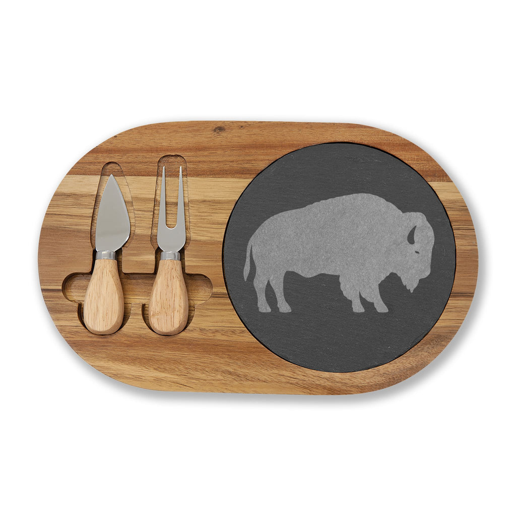 Engraved Charcuterie Board — ROC MAFIA Game Day Set with Slate Insert & Cheese Tools