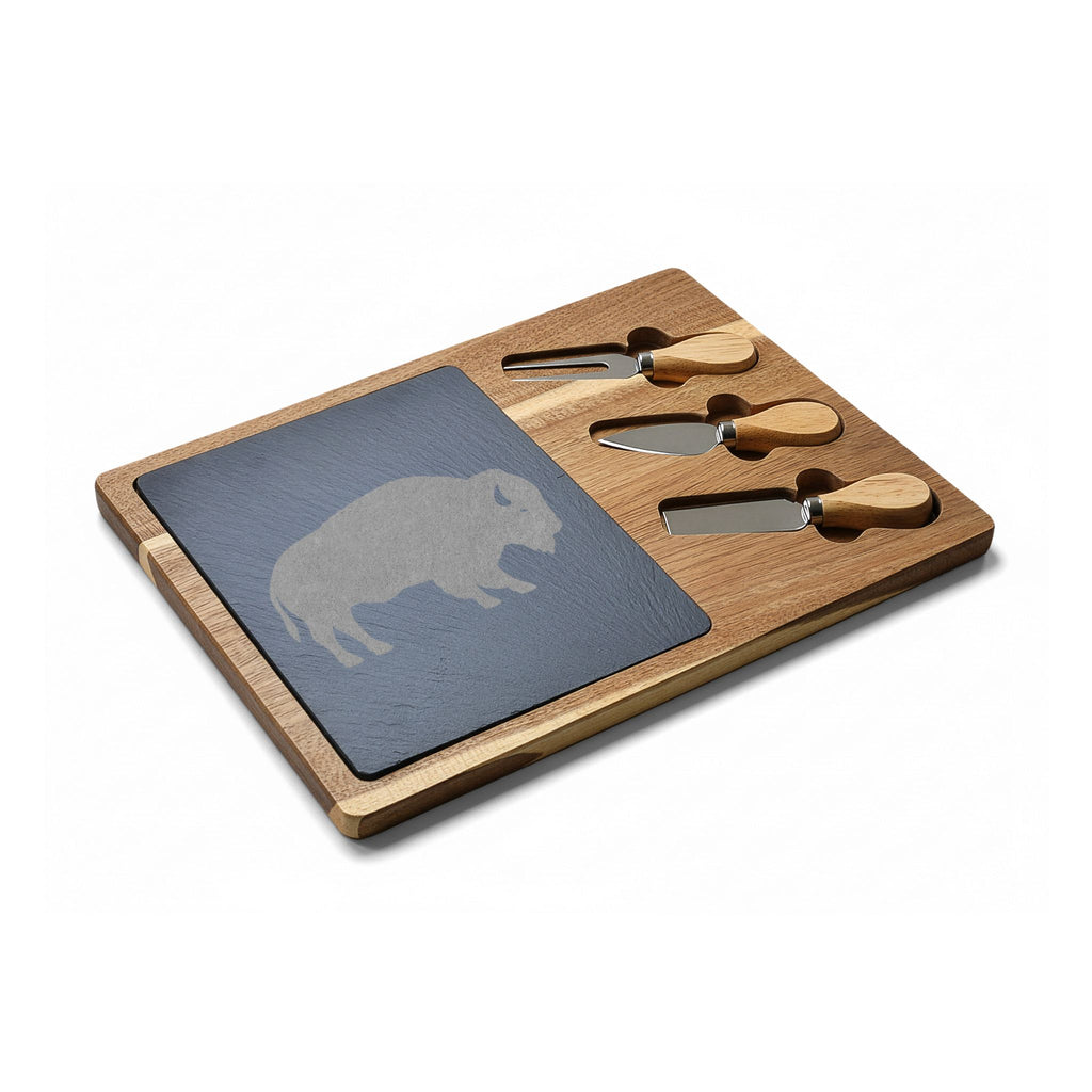 Engraved Charcuterie Board — ROC MAFIA Game Day Set with Slate Insert & Cheese Tools